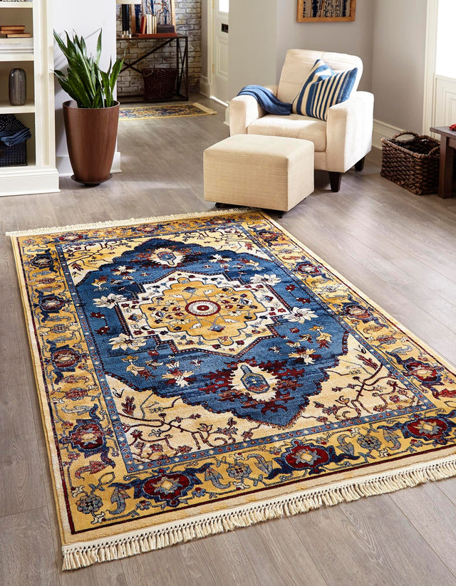 Blue 3' 3 x 5' 3 District Rectangle Area Rug 100% Polypropylene Easy Clean Stain Resistant Traditional Pattern Classic Carpet for Indoor Dining Living Office for Sale at Rug Engine