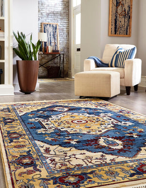 Blue 3' 3 x 5' 3 District Rectangle Area Rug 100% Polypropylene Easy Clean Stain Resistant Traditional Pattern Classic Carpet for Indoor Dining Living Office for Sale at Rug Engine