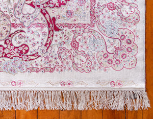 Cream 5' 1 x 7' 5 Qom Bamboo Silk Rectangle Area Rug 100% Bamboo Silk with Cotton Backing Luxury Traditional Design Carpet for Interior Design for Sale at Rug Engine
