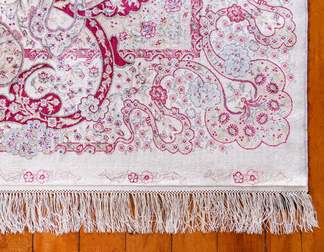 Cream 2' 7 x 9' 10 Qom Bamboo Silk Runner Area Rug 100% Bamboo Silk with Cotton Backing Luxury Traditional Design Carpet for Interior Design for Sale at Rug Engine