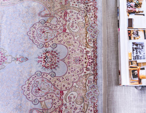 Light Blue 5' 1 x 7' 5 Qom Bamboo Silk Rectangle Area Rug 100% Bamboo Silk with Cotton Backing Luxury Traditional Design Carpet for Interior Design for Sale at Rug Engine