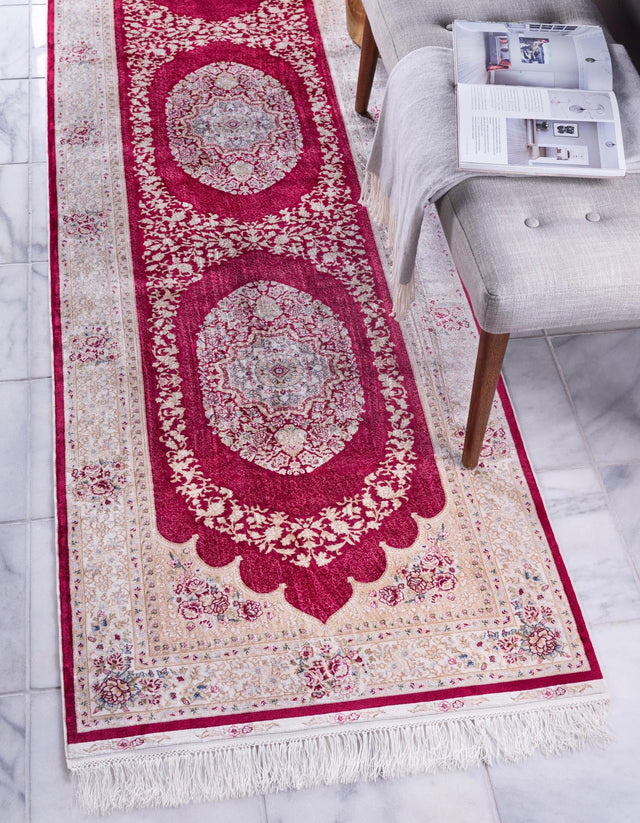 Red 2' 7 x 9' 10 Qom Bamboo Silk Runner Area Rug 100% Bamboo Silk with Cotton Backing Luxury Traditional Design Carpet for Interior Design for Sale at Rug Engine