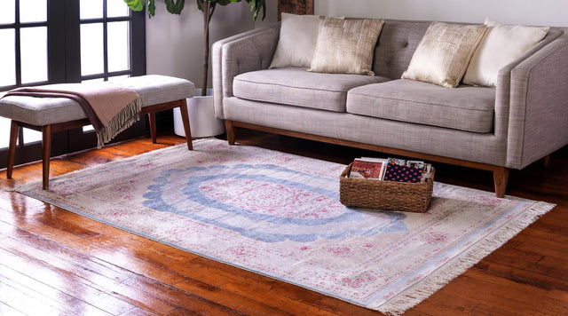 Light Blue 5' 1 x 7' 5 Qom Bamboo Silk Rectangle Area Rug 100% Bamboo Silk with Cotton Backing Luxury Traditional Design Carpet for Interior Design for Sale at Rug Engine