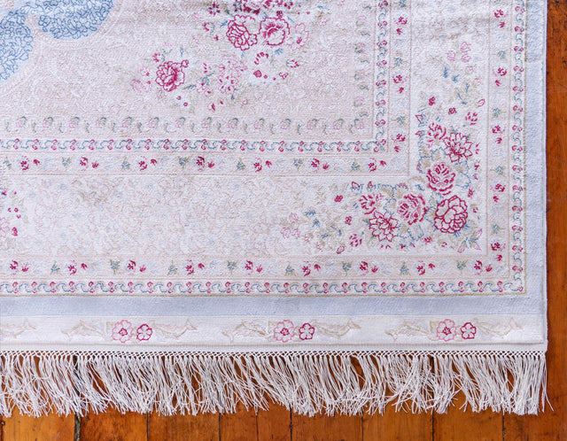 Light Blue 5' 1 x 7' 5 Qom Bamboo Silk Rectangle Area Rug 100% Bamboo Silk with Cotton Backing Luxury Traditional Design Carpet for Interior Design for Sale at Rug Engine