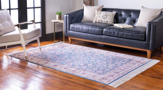 Blue 5' 1 x 7' 5 Qom Bamboo Silk Rectangle Area Rug 100% Bamboo Silk with Cotton Backing Luxury Traditional Design Carpet for Interior Design for Sale at Rug Engine