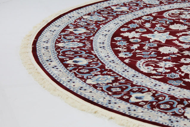 Burgundy 10' x 10' Classical Round Area Rug Traditional Classic Pattern Design Carpet for Indoor Living Room, Dining, Office, Den, Basement for Sale at Rug Engine