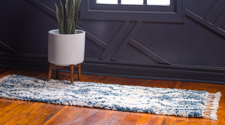 Blue 2' 7 x 8' 2 Hygge Shag Runner Area Rug Thick Soft Touch Fluffy & Plush Shaggy Pile 100% Polypropylene With Jute Backing Modern Carpet for Sale at Rug Engine