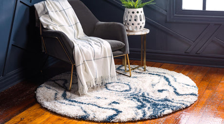 Blue 5' x 5' Hygge Shag Round Area Rug Thick Soft Touch Fluffy & Plush Shaggy Pile 100% Polypropylene With Jute Backing Modern Carpet for Sale at Rug Engine