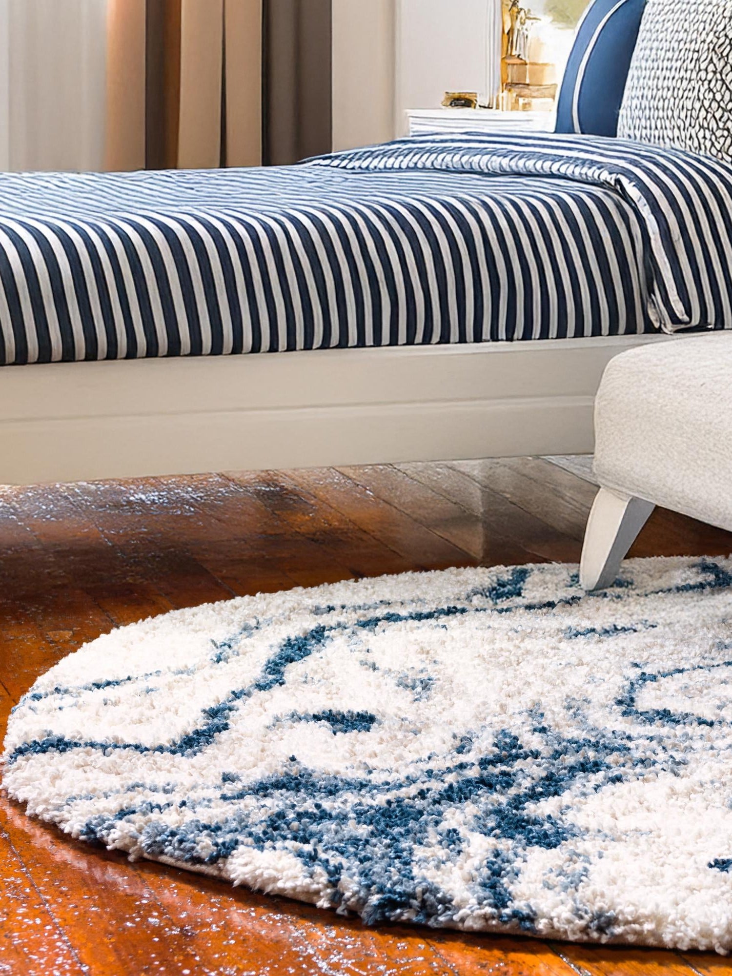 Blue 5' x 5' Hygge Shag Round Area Rug Thick Soft Touch Fluffy & Plush Shaggy Pile 100% Polypropylene With Jute Backing Modern Carpet for Sale at Rug Engine