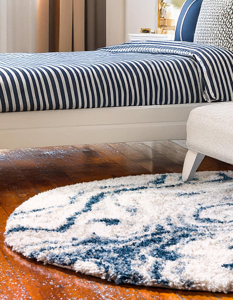 Blue 5' x 5' Hygge Shag Round Area Rug Thick Soft Touch Fluffy & Plush Shaggy Pile 100% Polypropylene With Jute Backing Modern Carpet for Sale at Rug Engine