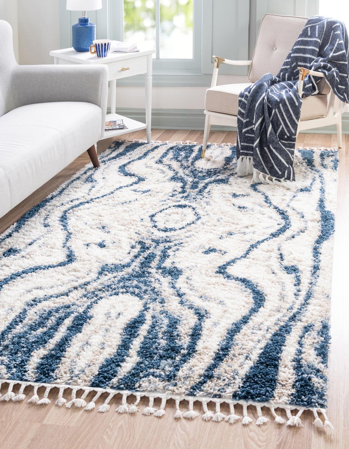 Blue 2' 2 x 3' 1 Hygge Shag Rectangle Area Rug Thick Soft Touch Fluffy & Plush Shaggy Pile 100% Polypropylene With Jute Backing Modern Carpet for Sale at Rug Engine