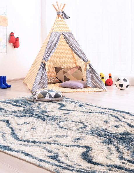 Blue 4' 1 x 6' 1 Hygge Shag Rectangle Area Rug Thick Soft Touch Fluffy & Plush Shaggy Pile 100% Polypropylene With Jute Backing Modern Carpet for Sale at Rug Engine