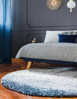Blue 3' 3 x 3' 3 Hygge Shag Round Area Rug Thick Soft Touch Fluffy & Plush Shaggy Pile 100% Polypropylene With Jute Backing Modern Carpet for Sale at Rug Engine
