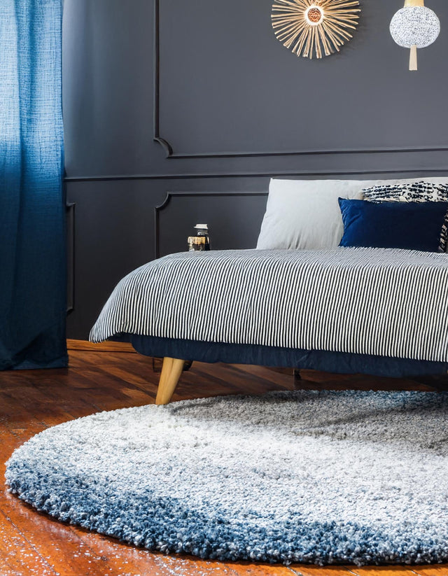 Blue 3' 3 x 3' 3 Hygge Shag Round Area Rug Thick Soft Touch Fluffy & Plush Shaggy Pile 100% Polypropylene With Jute Backing Modern Carpet for Sale at Rug Engine