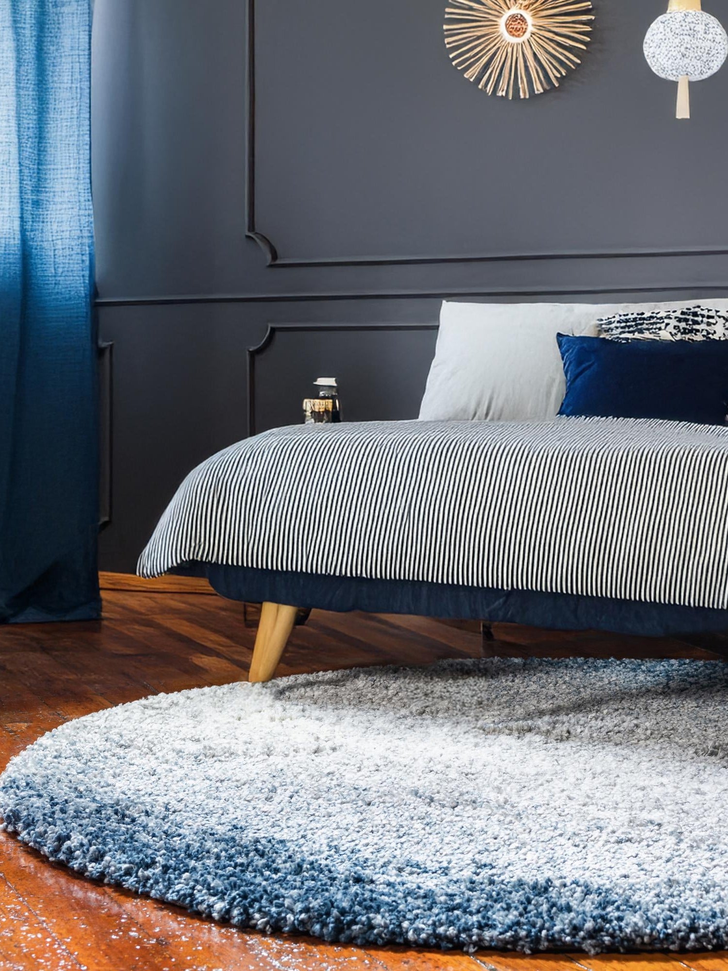 Blue 5' x 5' Hygge Shag Round Area Rug Thick Soft Touch Fluffy & Plush Shaggy Pile 100% Polypropylene With Jute Backing Modern Carpet for Sale at Rug Engine