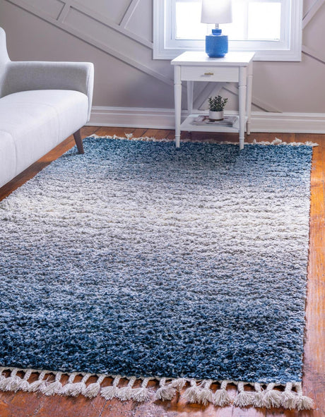 Blue 4' 1 x 6' 1 Hygge Shag Rectangle Area Rug Thick Soft Touch Fluffy & Plush Shaggy Pile 100% Polypropylene With Jute Backing Modern Carpet for Sale at Rug Engine