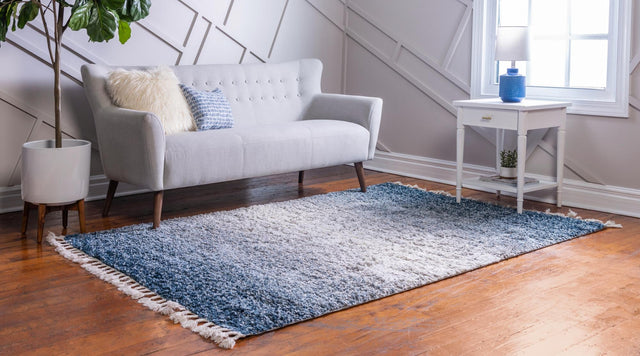 Blue 4' 1 x 6' 1 Hygge Shag Rectangle Area Rug Thick Soft Touch Fluffy & Plush Shaggy Pile 100% Polypropylene With Jute Backing Modern Carpet for Sale at Rug Engine
