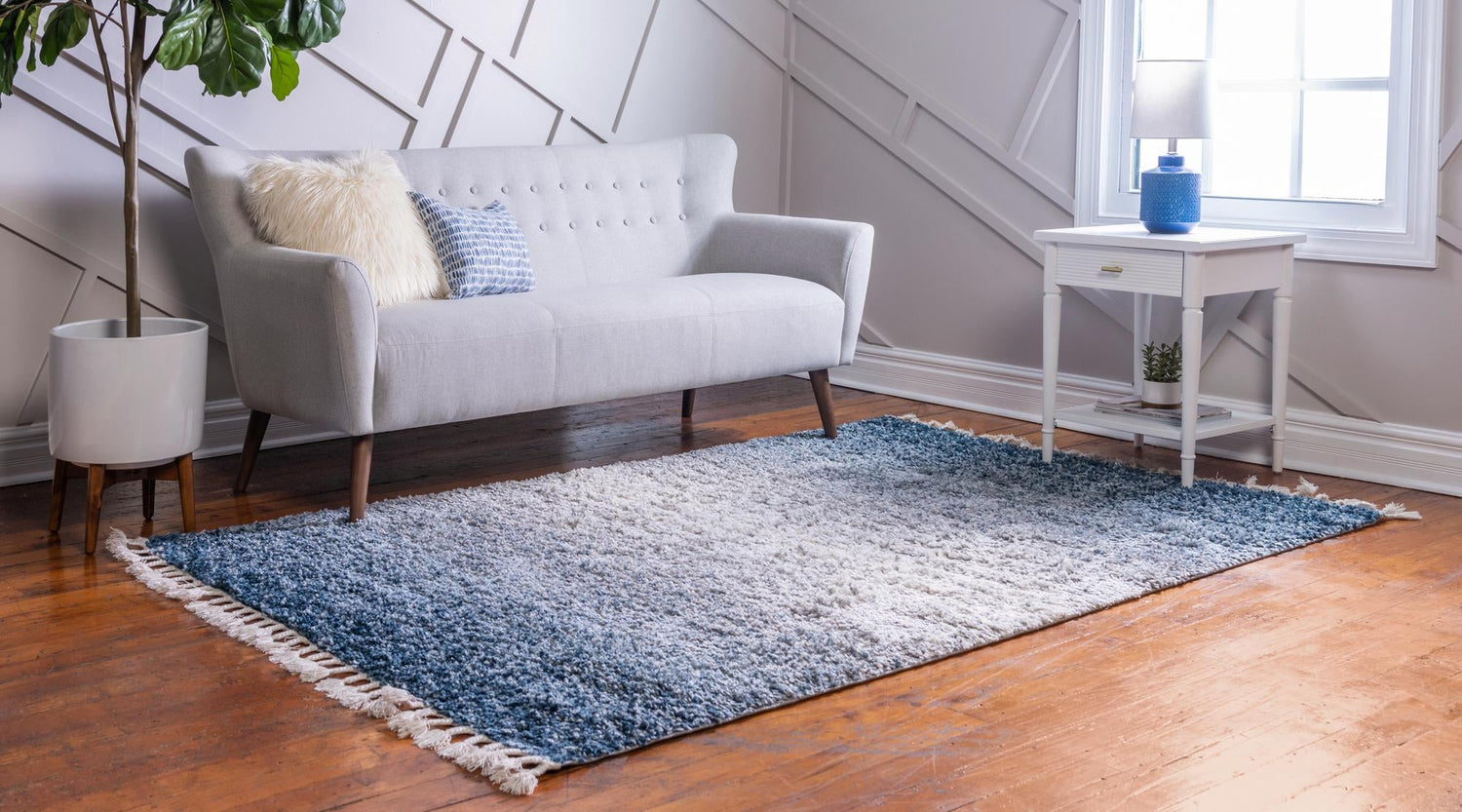 Blue 5' 1 x 8' Hygge Shag Rectangle Area Rug Thick Soft Touch Fluffy & Plush Shaggy Pile 100% Polypropylene With Jute Backing Modern Carpet for Sale at Rug Engine