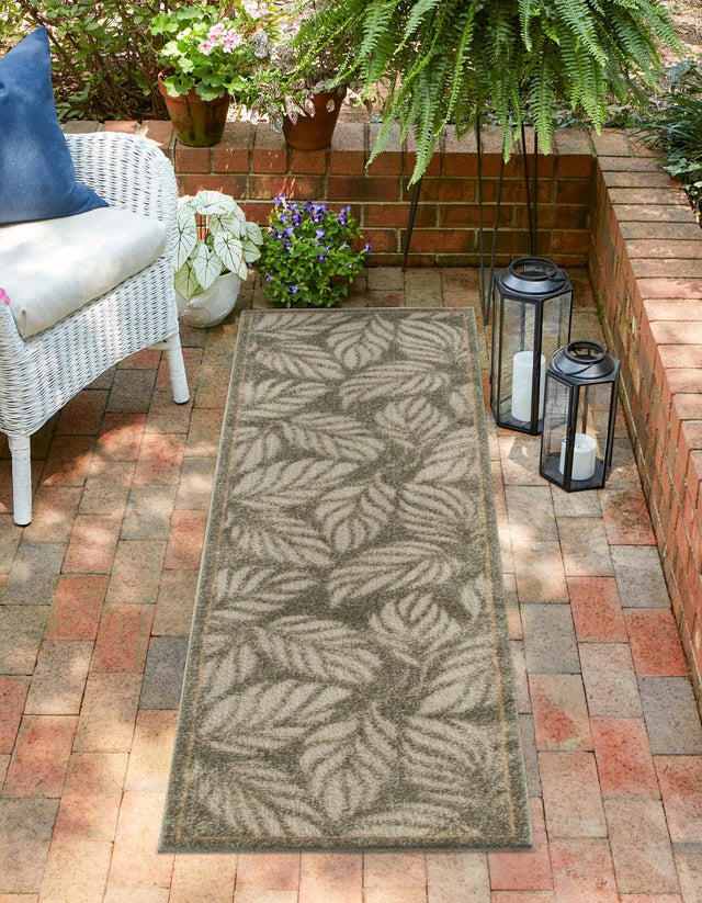 Gray 2' x 6' 1 Outdoor Botanical Runner Area Rug Weather Resistant for Patio, Deck, Terrace, Balcony, Porch Polypropylene Garden Floral Tropical Carpet for Sale at Rug Engine