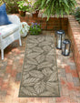Gray 2' x 6' 1 Outdoor Botanical Runner Area Rug Weather Resistant for Patio, Deck, Terrace, Balcony, Porch Polypropylene Garden Floral Tropical Carpet for Sale at Rug Engine