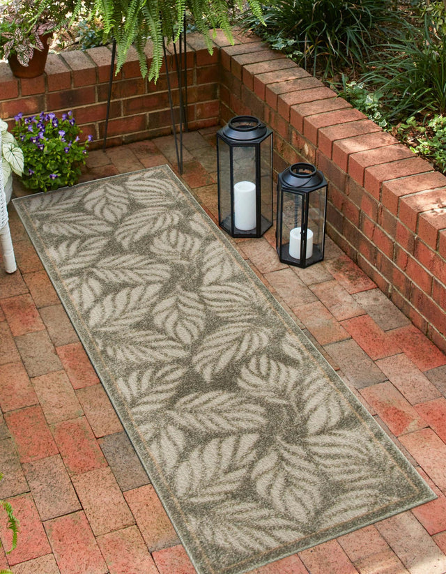 Gray 2' x 6' 1 Outdoor Botanical Runner Area Rug Weather Resistant for Patio, Deck, Terrace, Balcony, Porch Polypropylene Garden Floral Tropical Carpet for Sale at Rug Engine