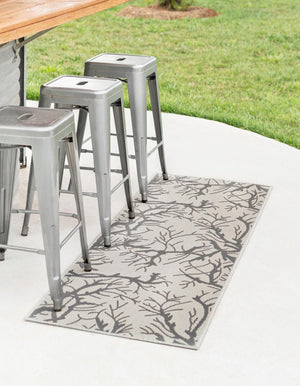 Light Gray 2' x 6' 1 Outdoor Botanical Runner Area Rug Weather Resistant for Patio, Deck, Terrace, Balcony, Porch Polypropylene Garden Floral Tropical Carpet for Sale at Rug Engine