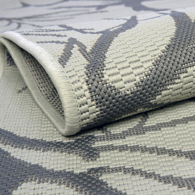 Light Gray 2' x 6' 1 Outdoor Botanical Runner Area Rug Weather Resistant for Patio, Deck, Terrace, Balcony, Porch Polypropylene Garden Floral Tropical Carpet for Sale at Rug Engine