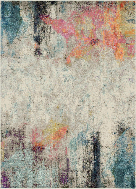 Beige 7' 1 x 10' Chromatic Rectangle Area Rug 100% Polypropylene With Cotton Backing Abstract Modern Colorful Carpet Mat for Home Decor & Interior Design for Sale at Rug Engine