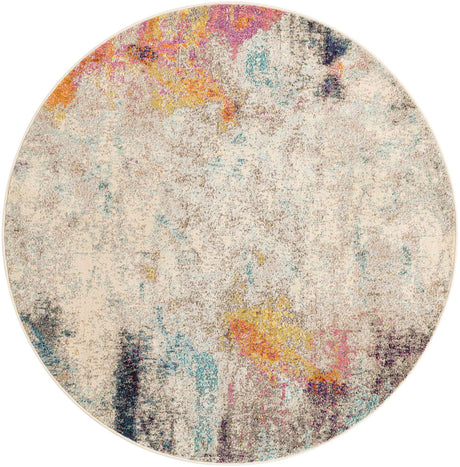 Beige 6' 1 x 6' 1 Chromatic Round Area Rug 100% Polypropylene With Cotton Backing Abstract Modern Colorful Carpet Mat for Home Decor & Interior Design for Sale at Rug Engine