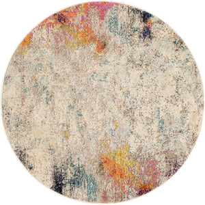 Beige 4' 1 x 4' 1 Chromatic Round Area Rug 100% Polypropylene With Cotton Backing Abstract Modern Colorful Carpet Mat for Home Decor & Interior Design for Sale at Rug Engine
