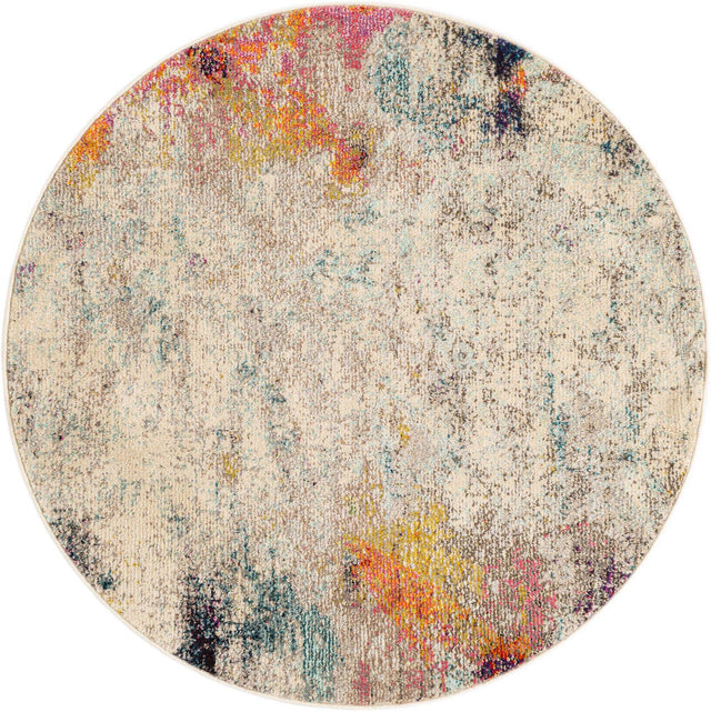 Beige 4' 1 x 4' 1 Chromatic Round Area Rug 100% Polypropylene With Cotton Backing Abstract Modern Colorful Carpet Mat for Home Decor & Interior Design for Sale at Rug Engine