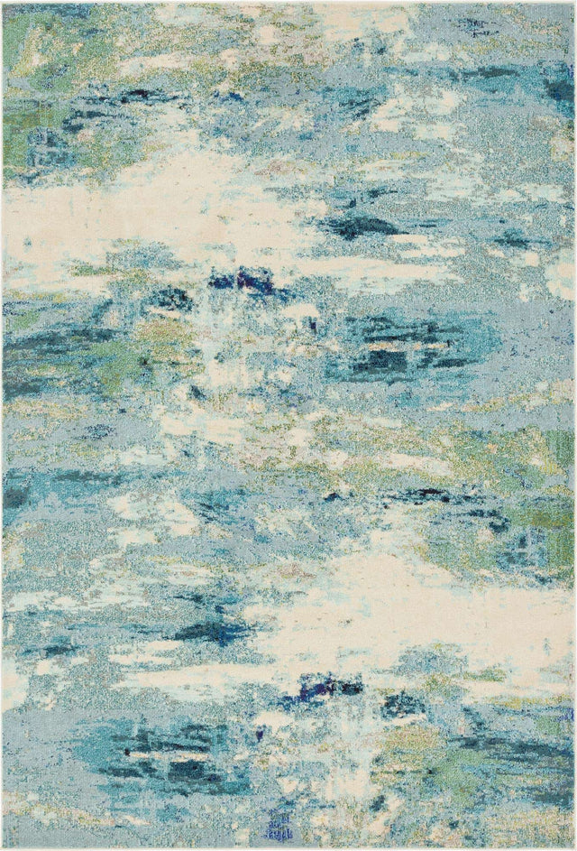 Light Blue 7' 1 x 10' Chromatic Rectangle Area Rug 100% Polypropylene With Cotton Backing Abstract Modern Colorful Carpet Mat for Home Decor & Interior Design for Sale at Rug Engine