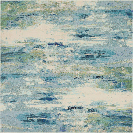 Light Blue 8' x 8' Chromatic Square Area Rug 100% Polypropylene With Cotton Backing Abstract Modern Colorful Carpet Mat for Home Decor & Interior Design for Sale at Rug Engine