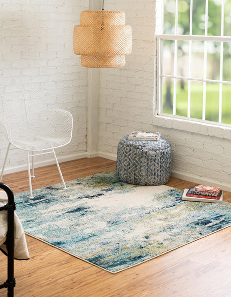 Light Blue 5' x 5' Chromatic Square Area Rug 100% Polypropylene With Cotton Backing Abstract Modern Colorful Carpet Mat for Home Decor & Interior Design for Sale at Rug Engine