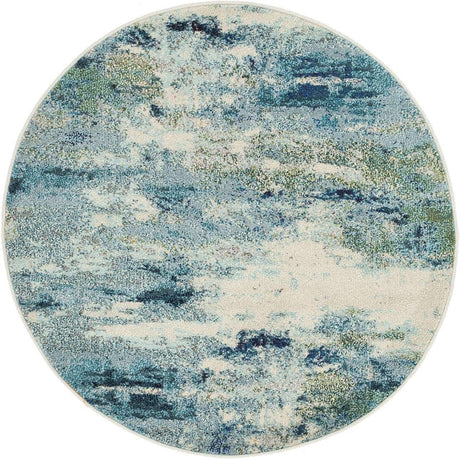 Light Blue 4' 1 x 4' 1 Chromatic Round Area Rug 100% Polypropylene With Cotton Backing Abstract Modern Colorful Carpet Mat for Home Decor & Interior Design for Sale at Rug Engine