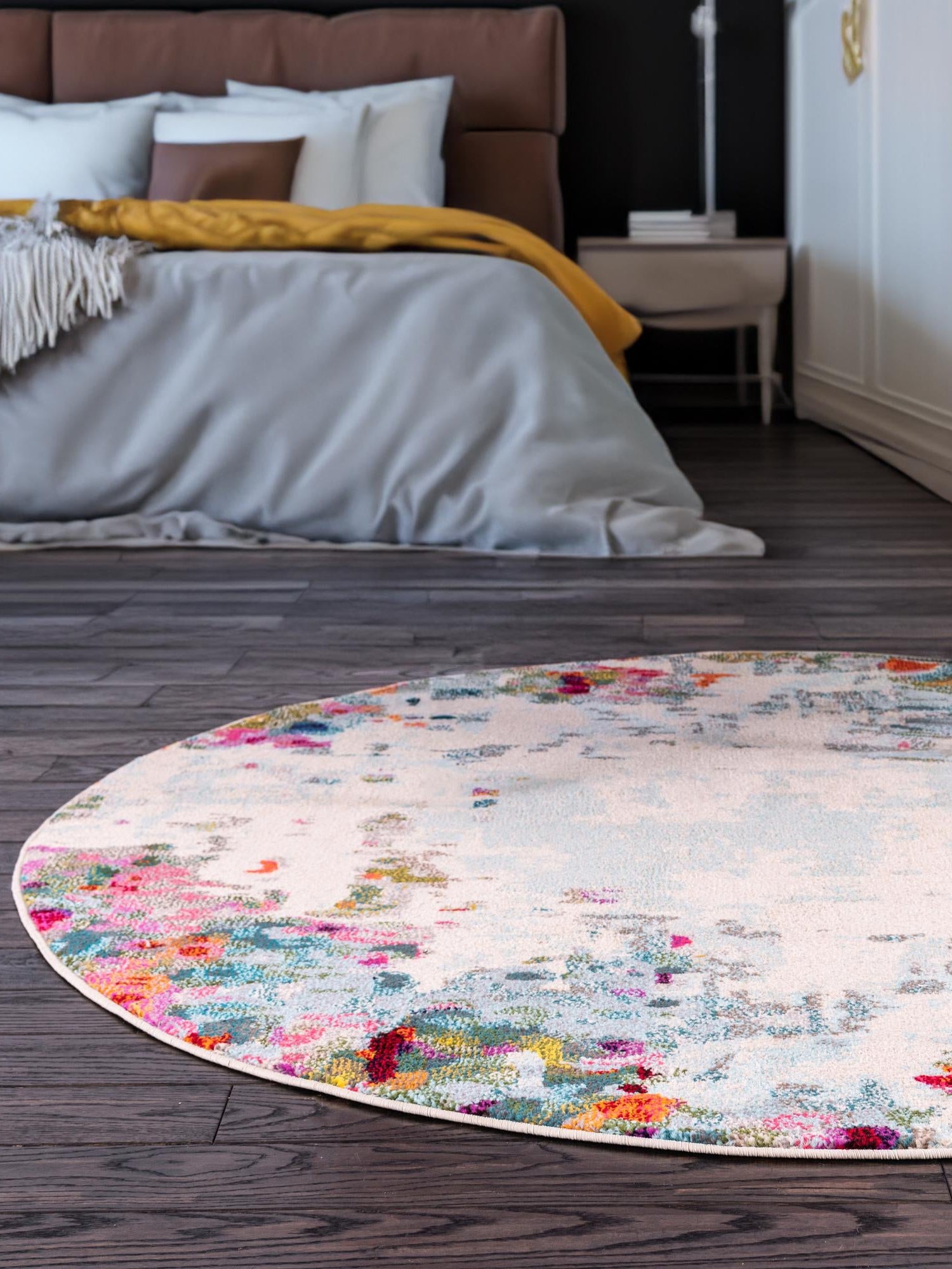 Multicolor 6' 1 x 6' 1 Chromatic Round Area Rug 100% Polypropylene With Cotton Backing Abstract Modern Colorful Carpet Mat for Home Decor & Interior Design for Sale at Rug Engine