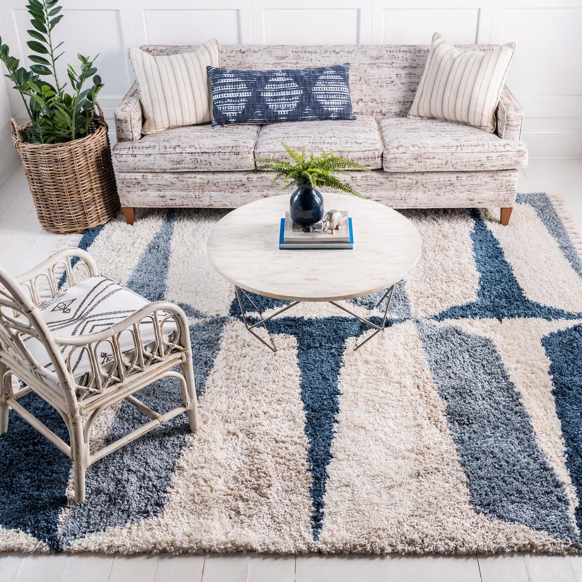 Blue 8' x 8' Hygge Shag Square Area Rug Thick Soft Touch Fluffy & Plus ...