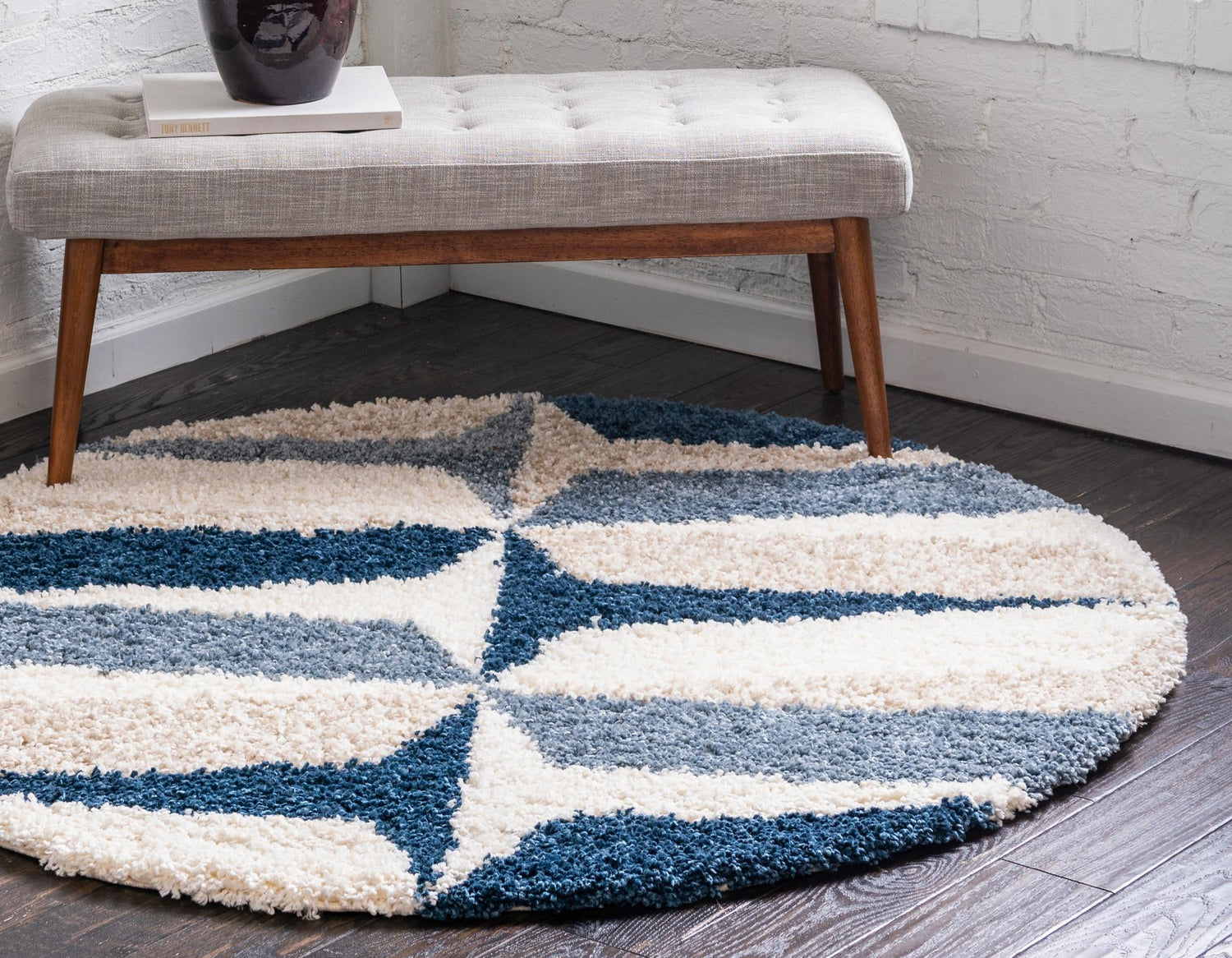 Blue 3' 3 x 3' 3 Hygge Shag Round Area Rug Thick Soft Touch Fluffy & Plush Shaggy Pile 100% Polypropylene With Jute Backing Modern Carpet for Sale at Rug Engine