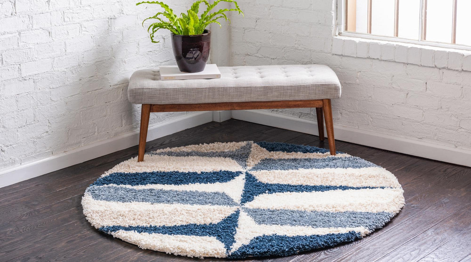 Blue 7' 1 x 7' 1 Hygge Shag Round Area Rug Thick Soft Touch Fluffy & Plush Shaggy Pile 100% Polypropylene With Jute Backing Modern Carpet for Sale at Rug Engine