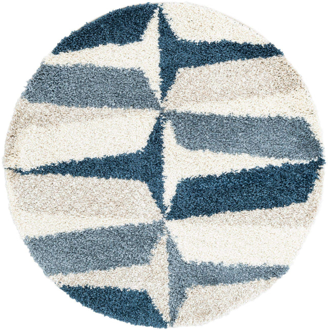 Blue 5' x 5' Hygge Shag Round Rug