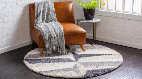 Gray 5' x 5' Hygge Shag Round Area Rug Thick Soft Touch Fluffy & Plush Shaggy Pile 100% Polypropylene With Jute Backing Modern Carpet for Sale at Rug Engine