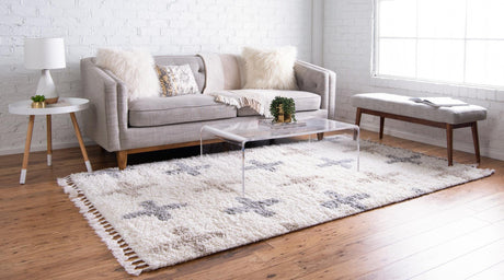 Ivory 8' x 10' Hygge Shag Rectangle Area Rug Thick Soft Touch Fluffy & Plush Shaggy Pile 100% Polypropylene With Jute Backing Modern Carpet for Sale at Rug Engine