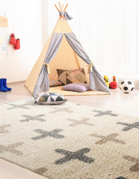 Ivory 5' 1 x 8' Hygge Shag Rectangle Area Rug Thick Soft Touch Fluffy & Plush Shaggy Pile 100% Polypropylene With Jute Backing Modern Carpet for Sale at Rug Engine