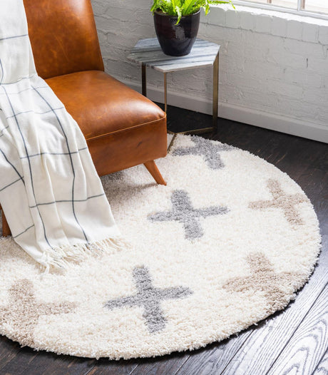 Ivory 5' x 5' Hygge Shag Round Area Rug Thick Soft Touch Fluffy & Plush Shaggy Pile 100% Polypropylene With Jute Backing Modern Carpet for Sale at Rug Engine