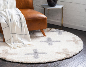 Ivory 5' x 5' Hygge Shag Round Area Rug Thick Soft Touch Fluffy & Plush Shaggy Pile 100% Polypropylene With Jute Backing Modern Carpet for Sale at Rug Engine