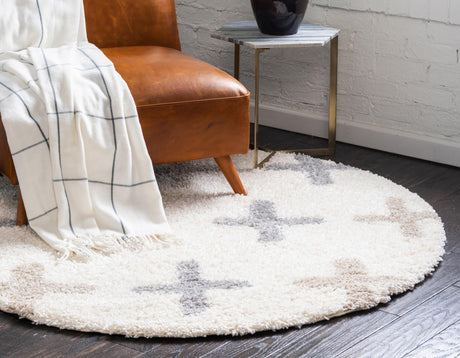 Ivory 5' x 5' Hygge Shag Round Area Rug Thick Soft Touch Fluffy & Plush Shaggy Pile 100% Polypropylene With Jute Backing Modern Carpet for Sale at Rug Engine