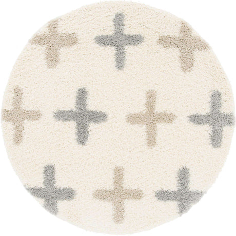 Ivory 5' x 5' Hygge Shag Round Area Rug Thick Soft Touch Fluffy & Plush Shaggy Pile 100% Polypropylene With Jute Backing Modern Carpet for Sale at Rug Engine