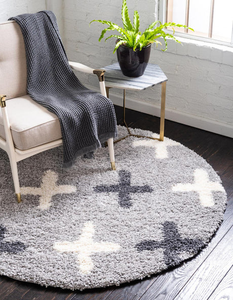Light Gray 5' x 5' Hygge Shag Round Area Rug Thick Soft Touch Fluffy & Plush Shaggy Pile 100% Polypropylene With Jute Backing Modern Carpet for Sale at Rug Engine