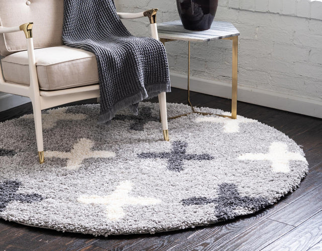 Light Gray 5' x 5' Hygge Shag Round Area Rug Thick Soft Touch Fluffy & Plush Shaggy Pile 100% Polypropylene With Jute Backing Modern Carpet for Sale at Rug Engine