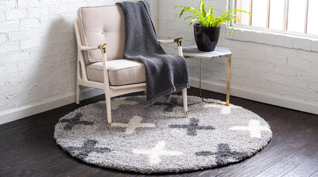 Light Gray 5' x 5' Hygge Shag Round Area Rug Thick Soft Touch Fluffy & Plush Shaggy Pile 100% Polypropylene With Jute Backing Modern Carpet for Sale at Rug Engine